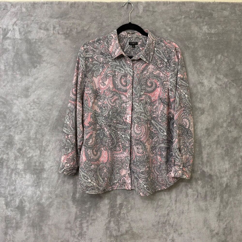 Talbots Petite Cotton paisley pink gray blouse Top Size XLP Career Office Travel